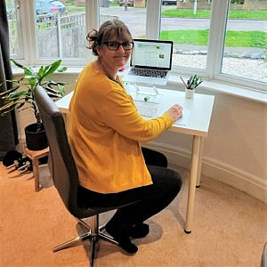 Lynda Wylie at her desk